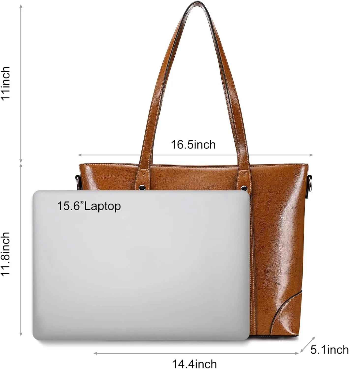 S-ZONE Leather Tote Bag for Women Office Shoulder Handbag 15.6 Inch Work Laptop Briefcase