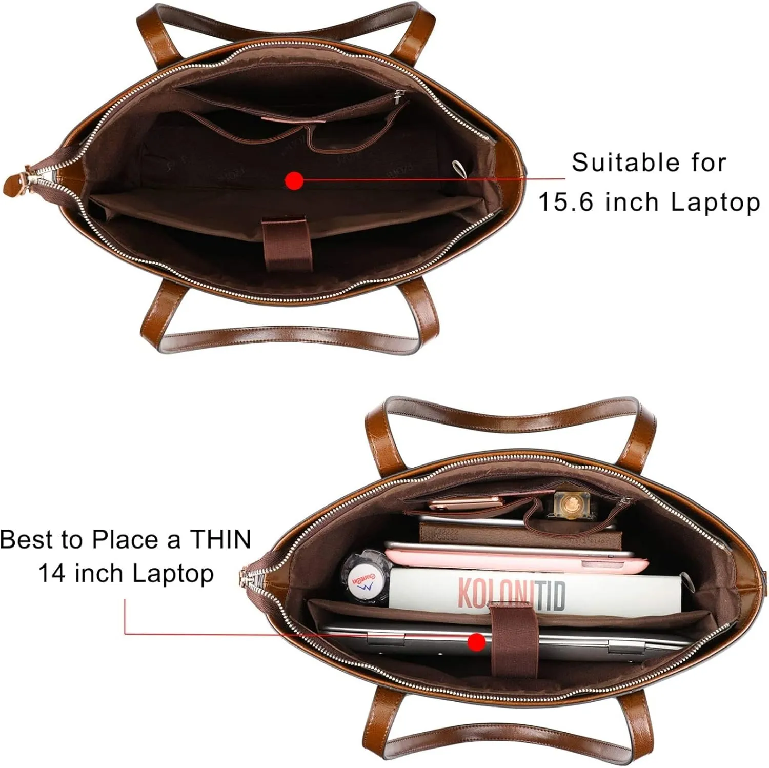 S-ZONE Leather Tote Bag for Women Office Shoulder Handbag 15.6 Inch Work Laptop Briefcase