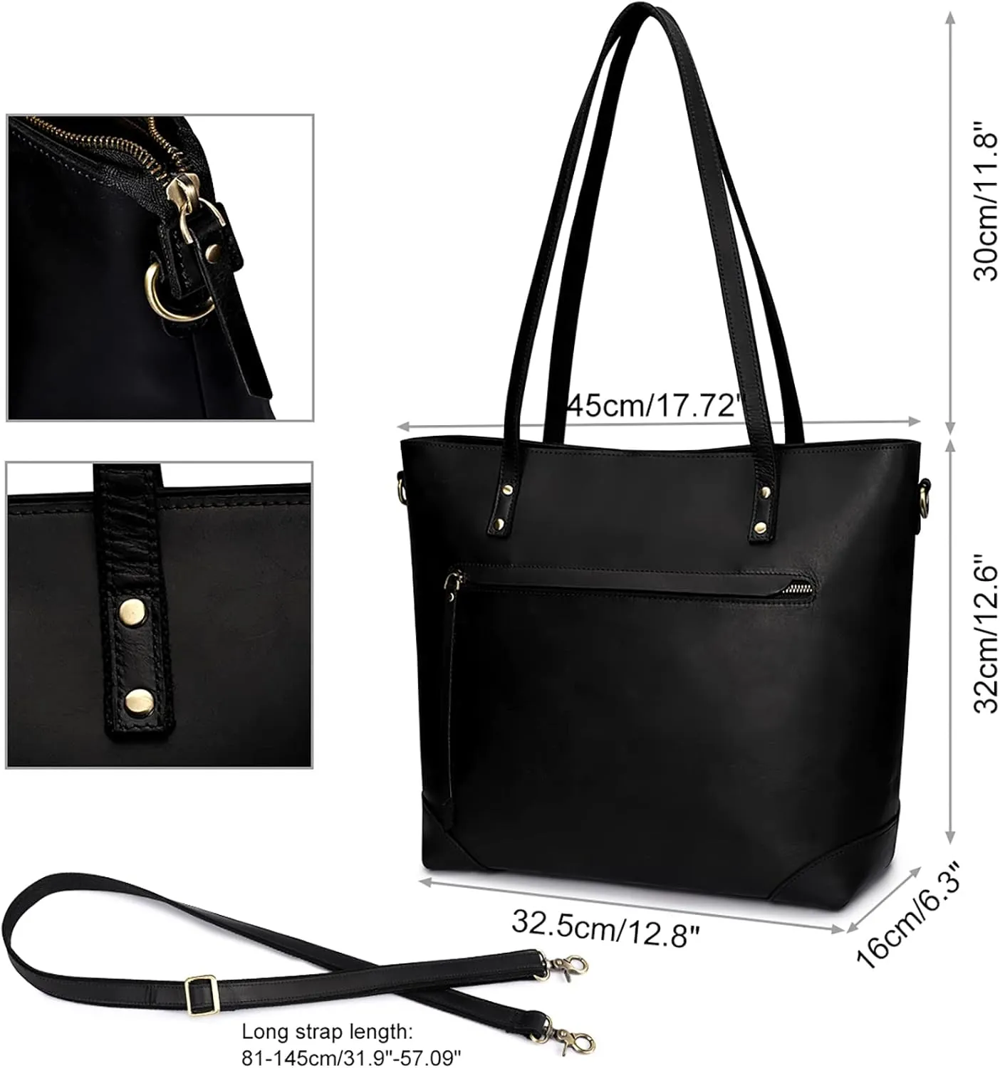 S-ZONE Vintage Genuine Leather Shoulder Bag Work Totes for Women Purse Handbag with Back Zipper Pocket Large