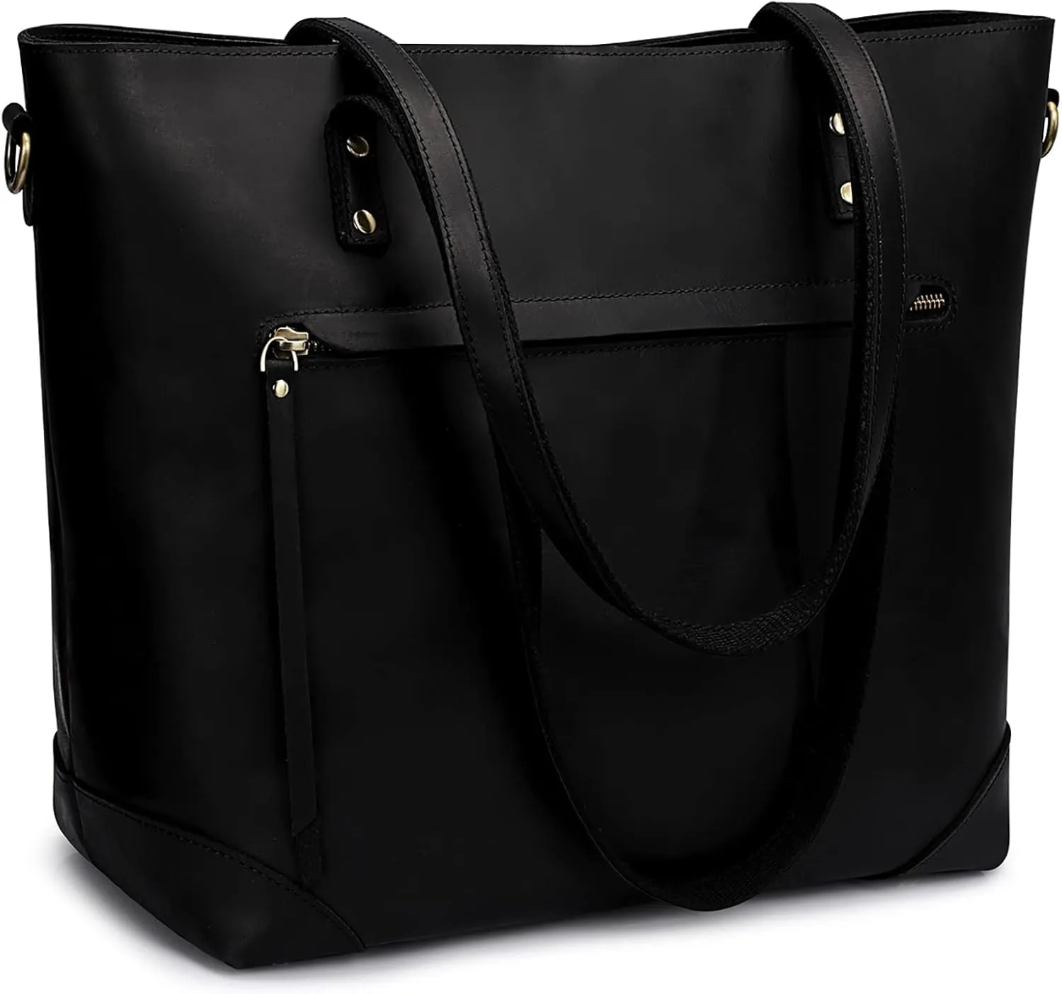 S-ZONE Vintage Genuine Leather Shoulder Bag Work Totes for Women Purse Handbag with Back Zipper Pocket Large