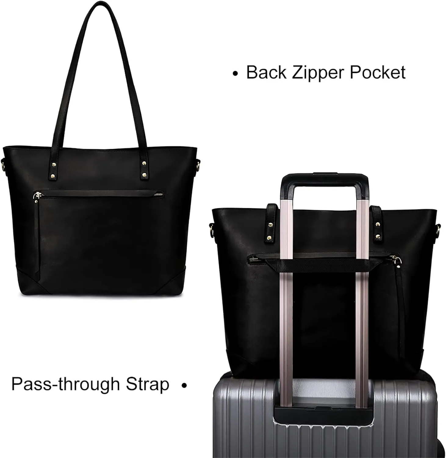 S-ZONE Vintage Genuine Leather Shoulder Bag Work Totes for Women Purse Handbag with Back Zipper Pocket Large