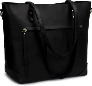 S-ZONE Vintage Genuine Leather Shoulder Bag Work Totes for Women Purse Handbag with Back Zipper Pocket Large