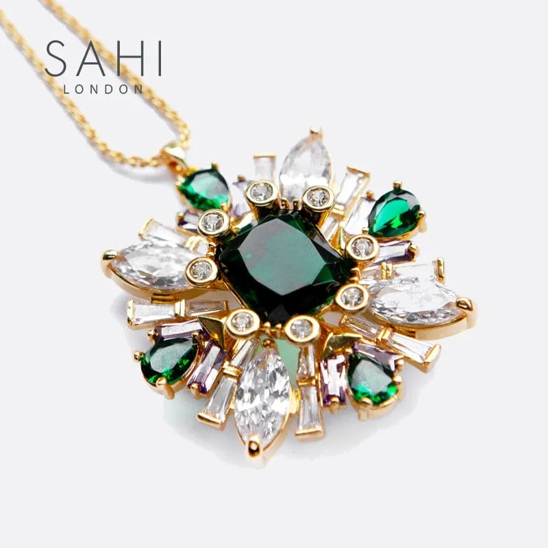 Sahi London - Green Zircon Crystal Pendant Necklace