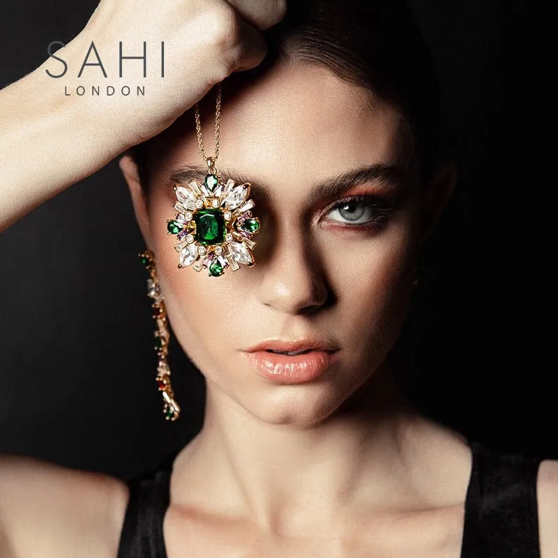 Sahi London - Green Zircon Crystal Pendant Necklace