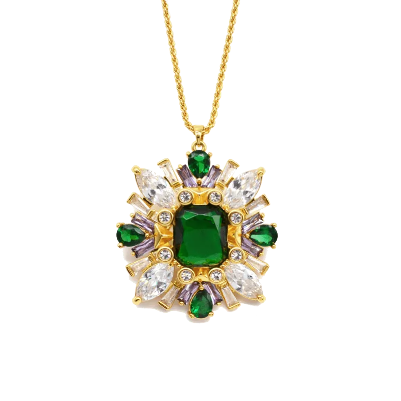 Sahi London - Green Zircon Crystal Pendant Necklace
