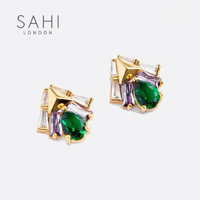 Sahi London - Shine Green Zircon Crystal Stud Earring