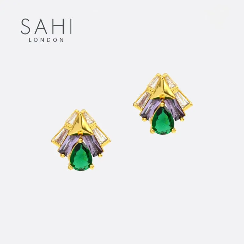 Sahi London - Shine Green Zircon Crystal Stud Earring