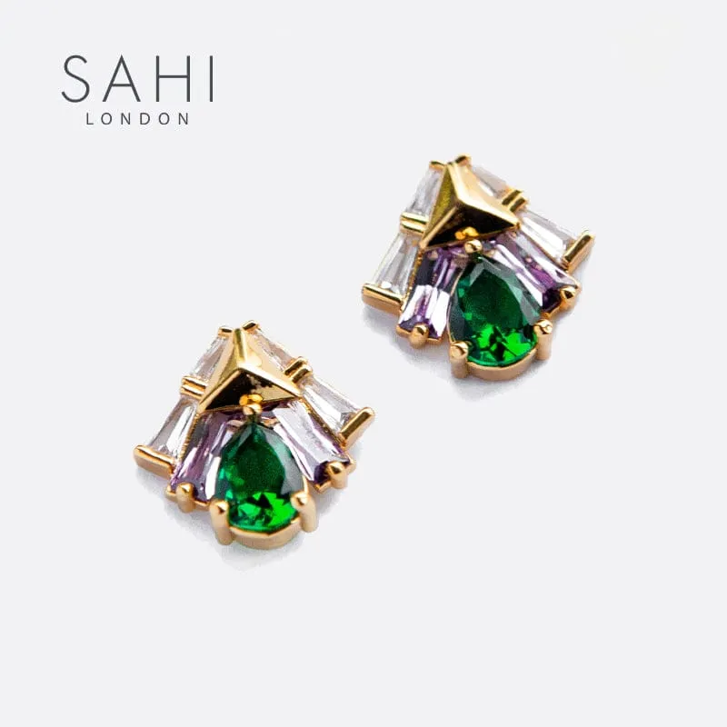 Sahi London - Shine Green Zircon Crystal Stud Earring