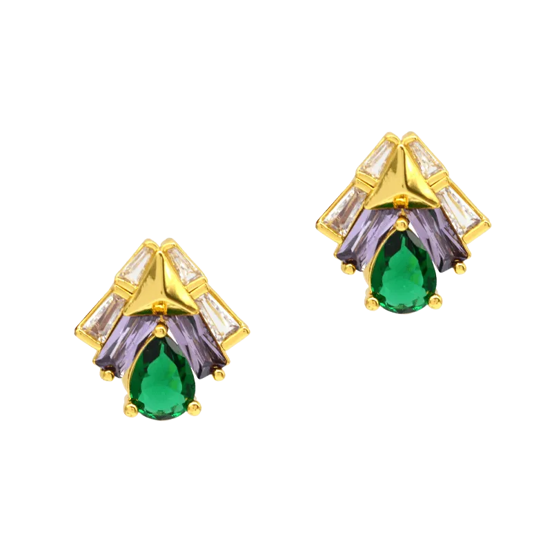 Sahi London - Shine Green Zircon Crystal Stud Earring