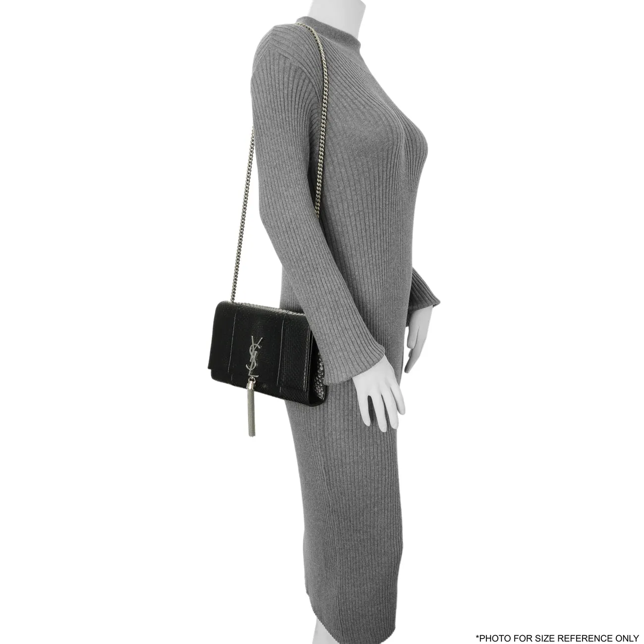 Saint Laurent Black Snakeskin Monogram Kate Tassel Satchel