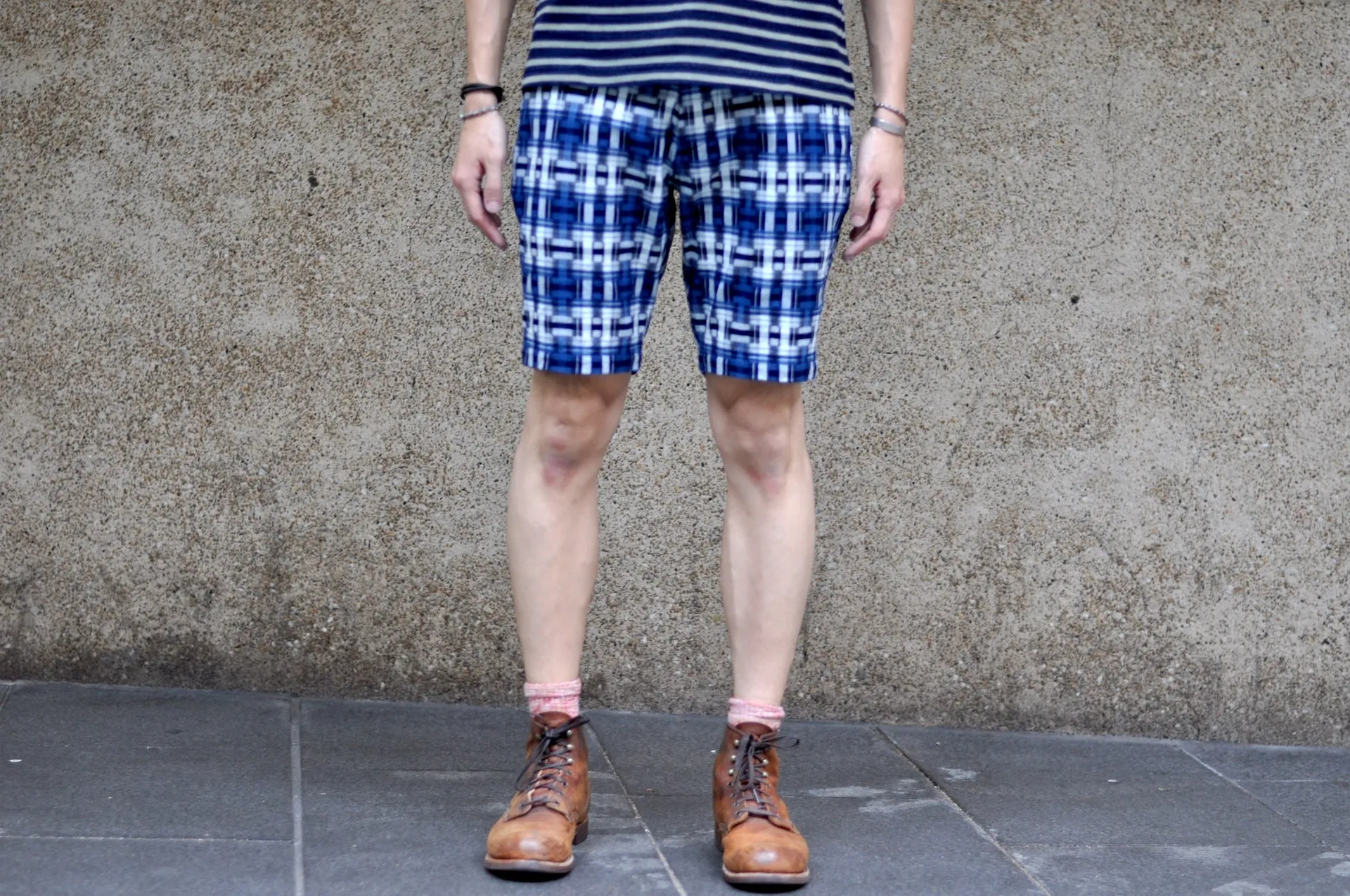 Samurai "Broken Lattice" Natural Indigo Dyed Easy Shorts