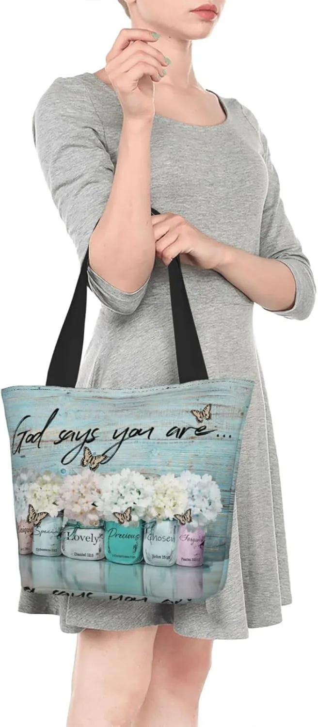 SENROLAN Bible Tote Bag Christian Reusable Shopping Tote Bag Inspirational Scripture Gift Bags For Women Mothers Day