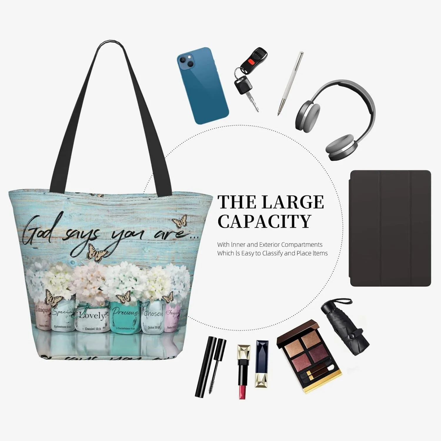 SENROLAN Bible Tote Bag Christian Reusable Shopping Tote Bag Inspirational Scripture Gift Bags For Women Mothers Day