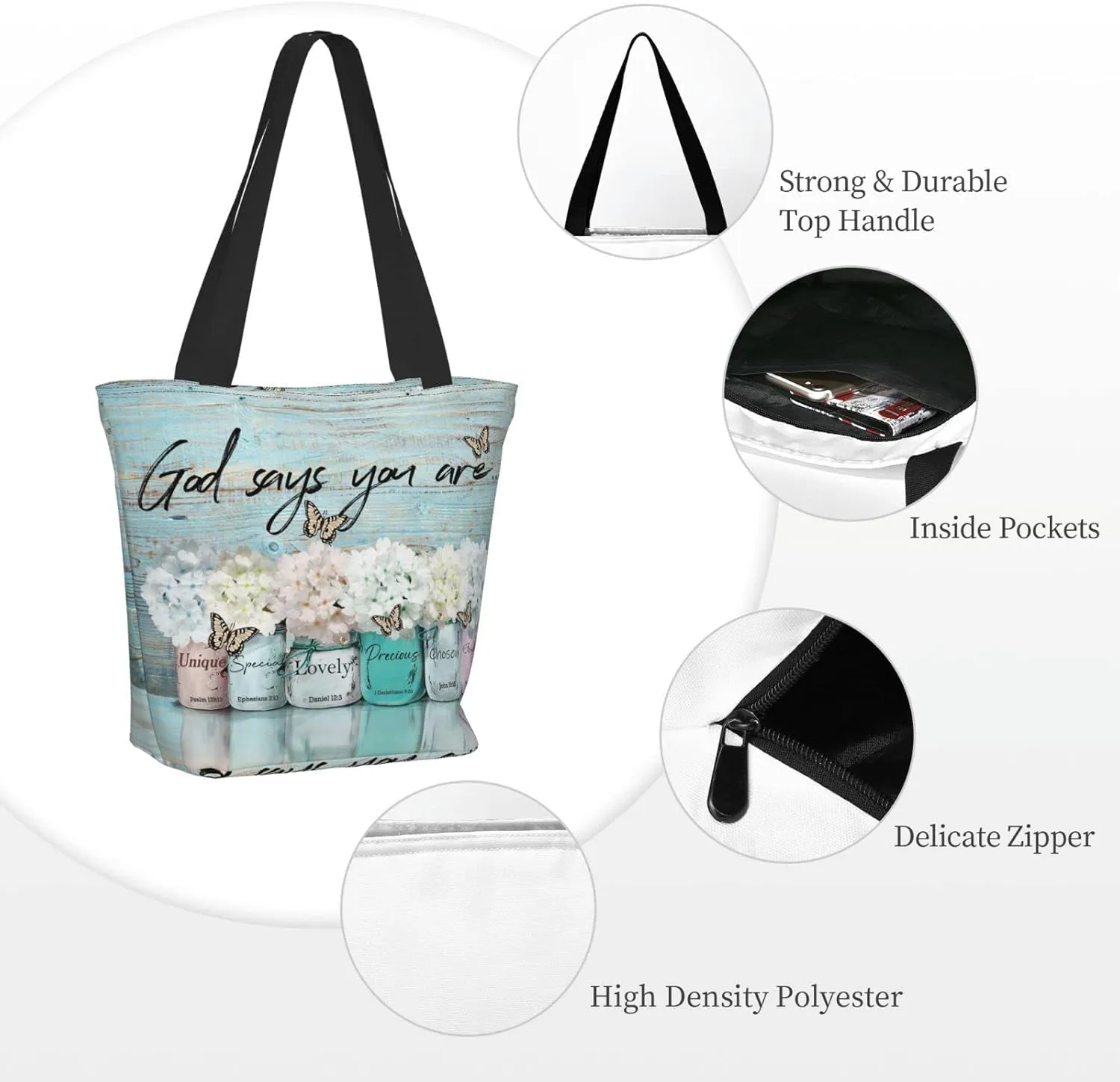 SENROLAN Bible Tote Bag Christian Reusable Shopping Tote Bag Inspirational Scripture Gift Bags For Women Mothers Day
