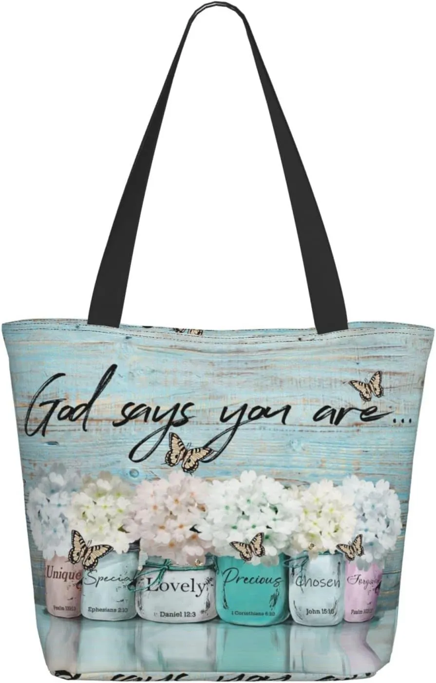 SENROLAN Bible Tote Bag Christian Reusable Shopping Tote Bag Inspirational Scripture Gift Bags For Women Mothers Day
