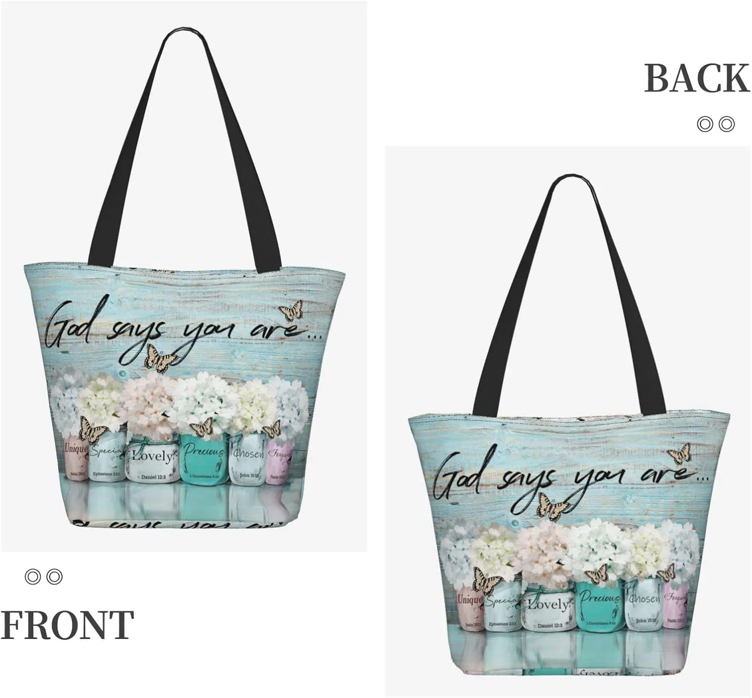 SENROLAN Bible Tote Bag Christian Reusable Shopping Tote Bag Inspirational Scripture Gift Bags For Women Mothers Day