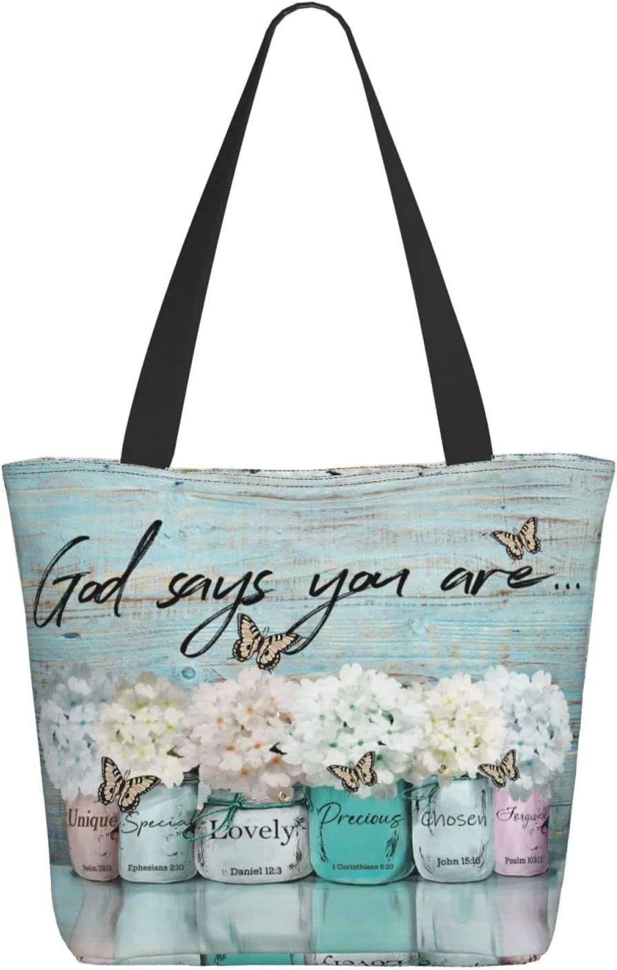 SENROLAN Bible Tote Bag Christian Reusable Shopping Tote Bag Inspirational Scripture Gift Bags For Women Mothers Day