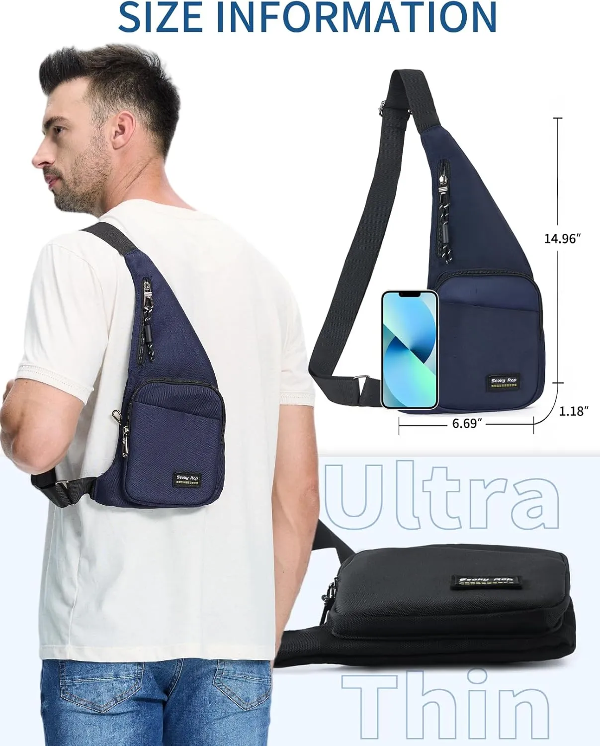 Seoky Rop Sling Bag for Men Women Slim Personal Purse Pocket Small Anti-Thief Crossbody Chest Bag for Travel Hiking Blue