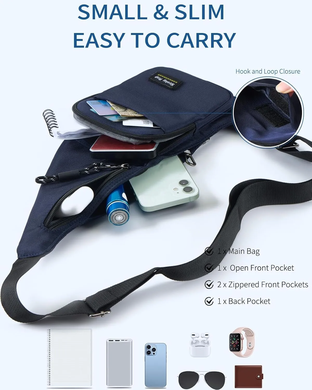Seoky Rop Sling Bag for Men Women Slim Personal Purse Pocket Small Anti-Thief Crossbody Chest Bag for Travel Hiking Blue