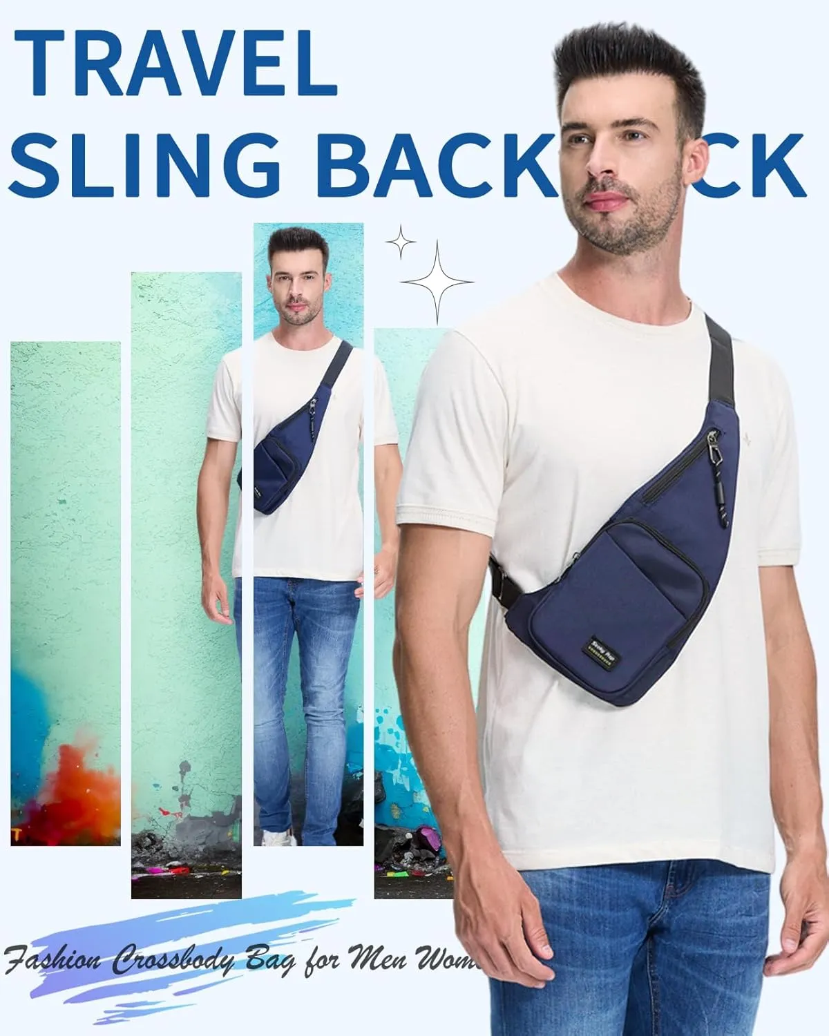 Seoky Rop Sling Bag for Men Women Slim Personal Purse Pocket Small Anti-Thief Crossbody Chest Bag for Travel Hiking Blue