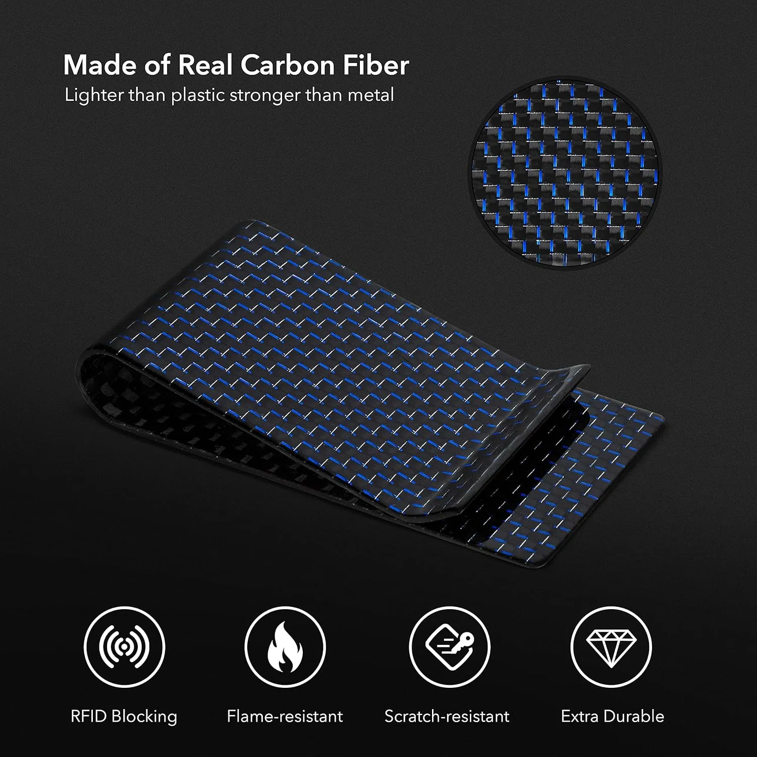 SERMAN BRANDS Carbon Fiber Money Clip for Men – Slim RFID Money Clip Wallet, Minimalist Front Pocket EDC Wallet Cash Holder & Credit Card Holder -100% Real Carbon Fiber Wallet