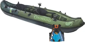 Sevylor Colorado 2 Person Inflatable Kayak w/Adjustable Seats, Green & Stearns Men's V2 Series Neoprene V-Flex Life Jacket Vest, Blue, Medium