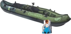 Sevylor Colorado 2 Person Inflatable Kayak w/Adjustable Seats, Green & Stearns Women's V2 Series Neoprene V-Flex Life Jacket Vest, Blue, XL