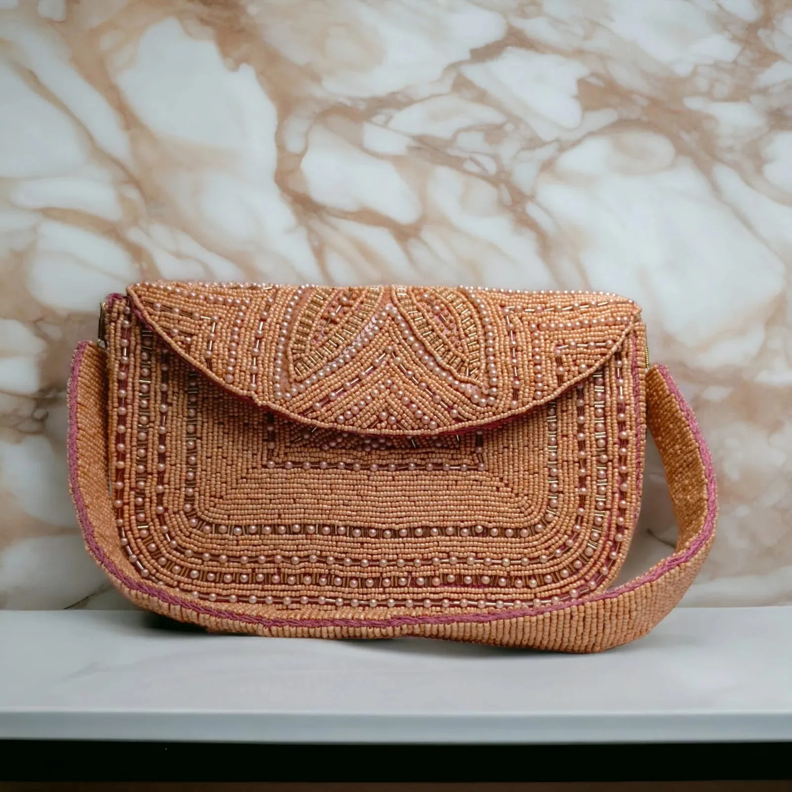 Shahi Clutches - Handcrafted Peach Allure Clutch for Women, Pakistani Handmade Product