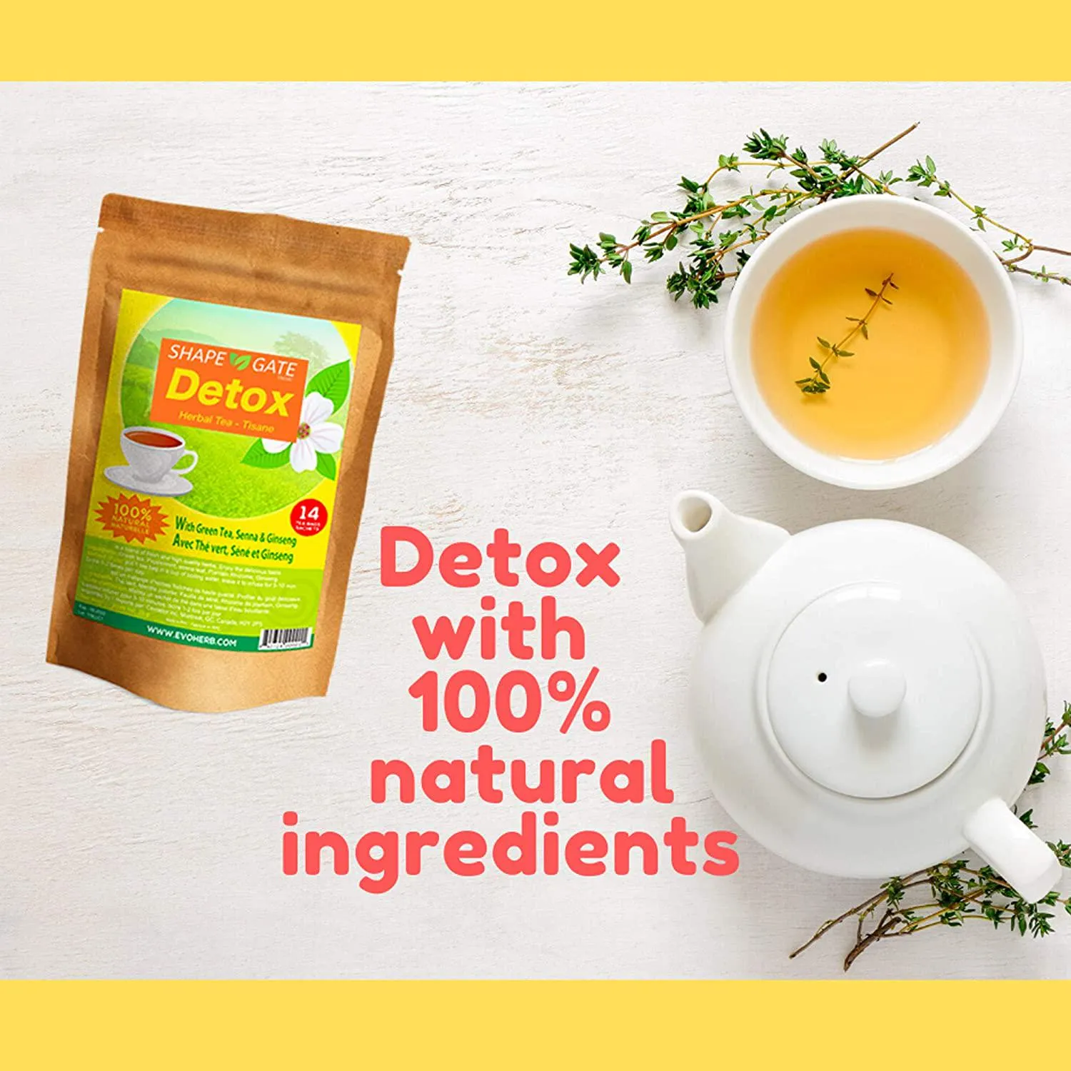 ShapeGate Skinny Detox Tea (28 Days) - for Weight Loss and Belly Fat - Colon and Body Cleanse - Constipation and Bloating Relief - Laxative Effect - Slim and Diet Tea - Green Tea   Senna   Ginseng