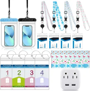 Sherr 15 Pcs Carnival Cruise Essentials Cruise Lanyards Ship Essentials with Power Strip Lanyards with ID Holder Luggage Tag Holder Towel Bands and Waterproof Phone Pouch for Carnival(Beach Style)