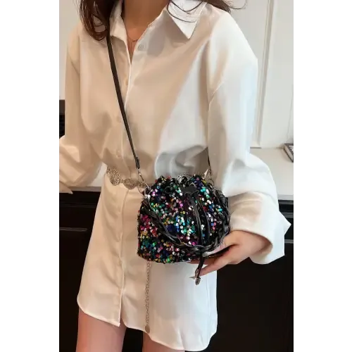 Shimmering Sequin Drawstring Bucket Bags