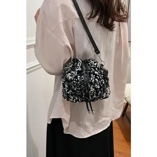 Shimmering Sequin Drawstring Bucket Bags