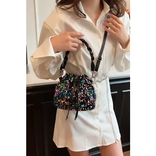 Shimmering Sequin Drawstring Bucket Bags