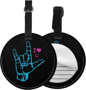 Sign Language I Love You Round Leather Luggage Tags for Travel Bags Backpacks Handbags,3.7in