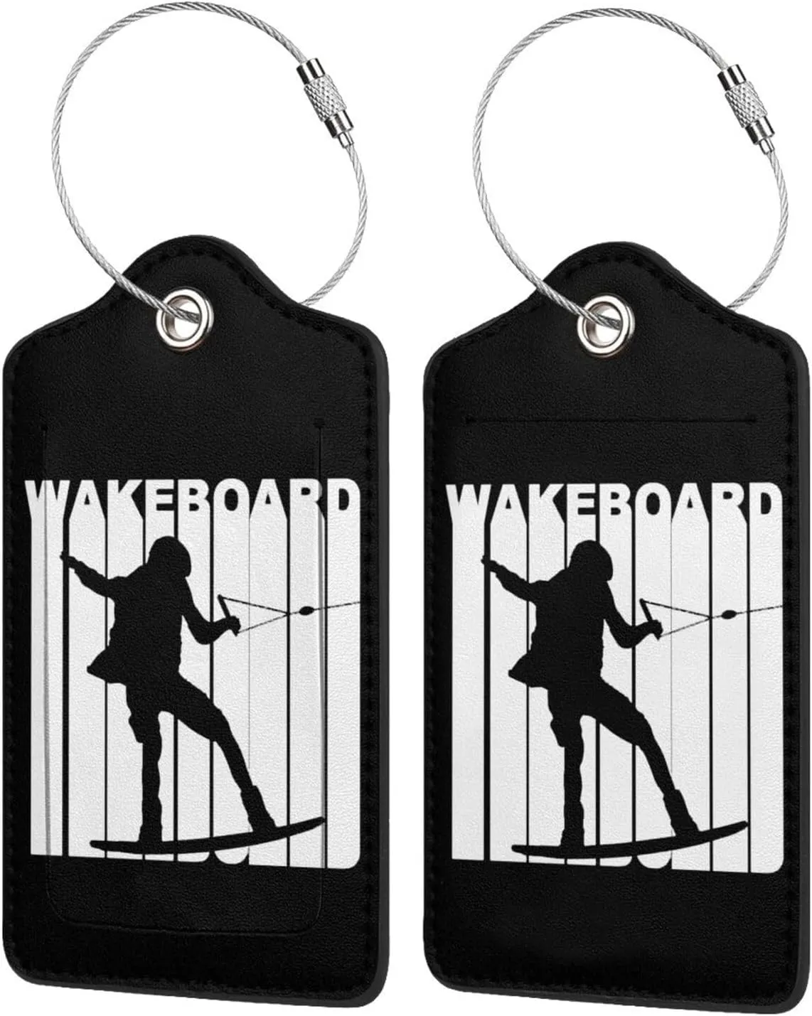Silhouette Wakeboard Luggage tag with Stainless Steel Ring for Travel Bags and suitcases 4 PCS