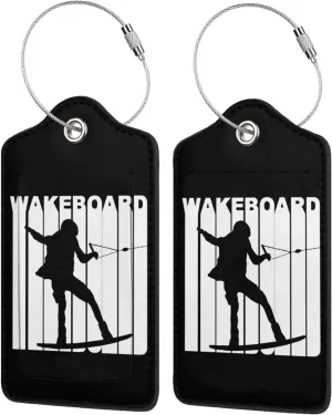 Silhouette Wakeboard Luggage tag with Stainless Steel Ring for Travel Bags and suitcases 4 PCS