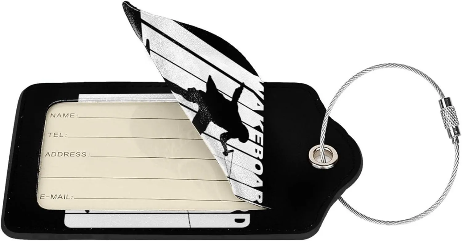 Silhouette Wakeboard Luggage tag with Stainless Steel Ring for Travel Bags and suitcases 4 PCS