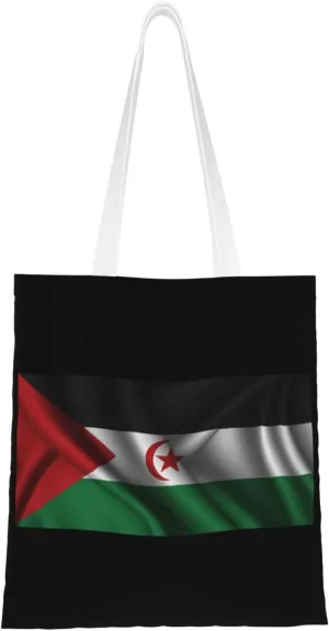 Silk Style Flag Of The Sahrawi Arab Democratic Republic Tote Bag for Women Canvas Shopping Bags Reusable Beach Bag Grocery Bags Tote Shoulder Bag Gift Bags