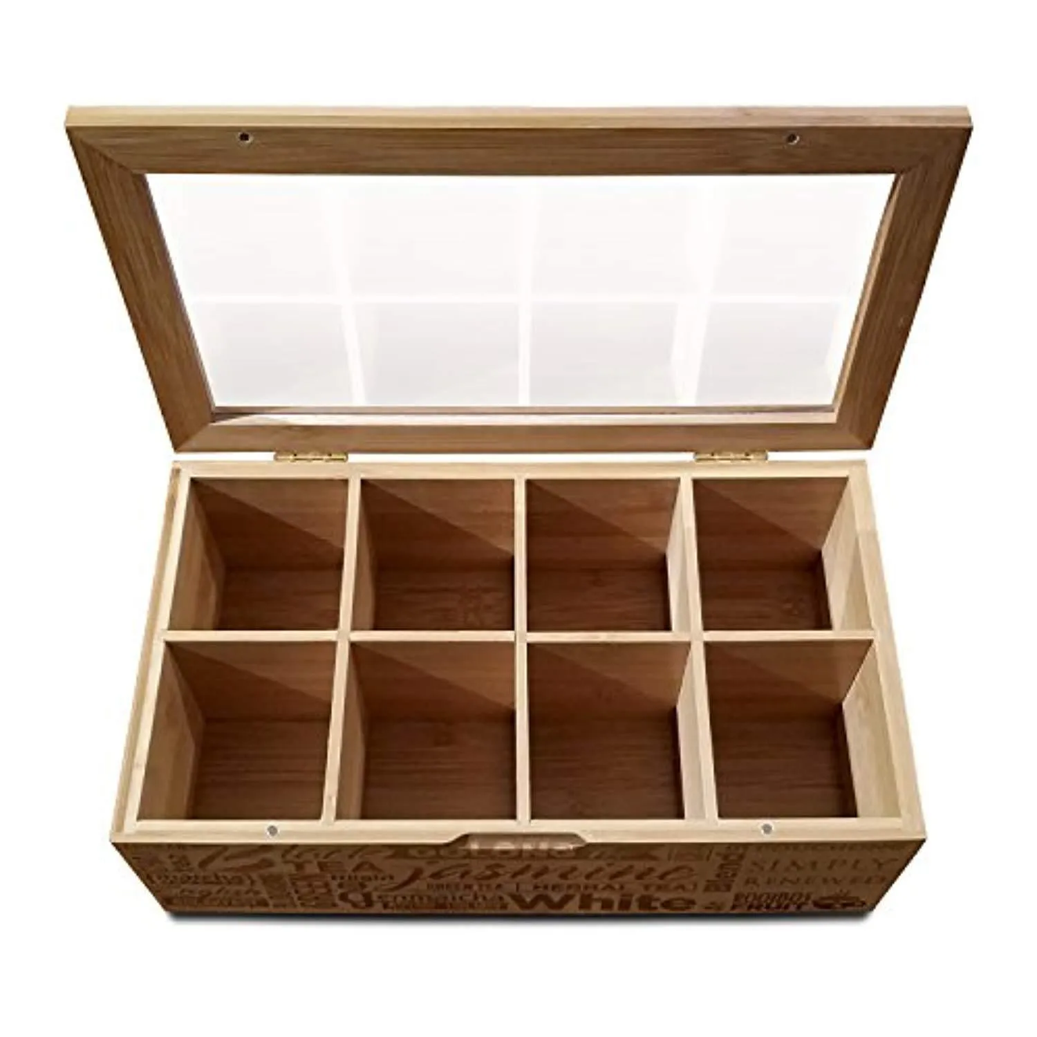 Simply Renewed Tea Box Organizer Chest Decorative Tea Bag Storage Container Bamboo 8 Compartment Box with Magnetic Closure and Ergonomic Front Handle Perfect for Organizing Your Tea Bags