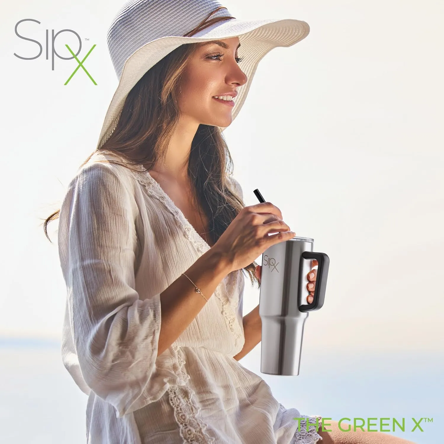 SIPX™ Insulated Tumbler With Lid And Straw, Tumbler With Handle Keeps Cold 12 Hours, Water Bottle Thermos With Lid, BPA-Free Reusable Insulated Coffee Tumblers, (Stainless, 40oz.)