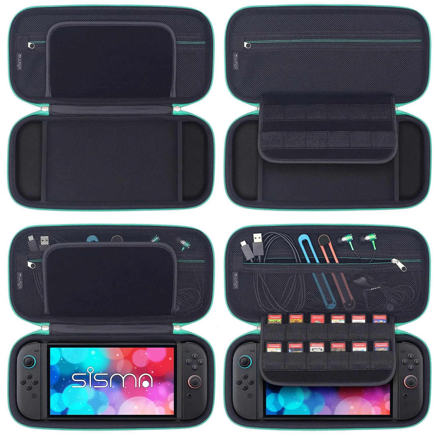 sisma Slim Carry Case Compatible with Nintendo Switch 2 Console, Hard Shell Travel Protective Case Carrying Bag Switch2 Accessories Storage Pocket & 12 Game Card Holders -Deluxe Green