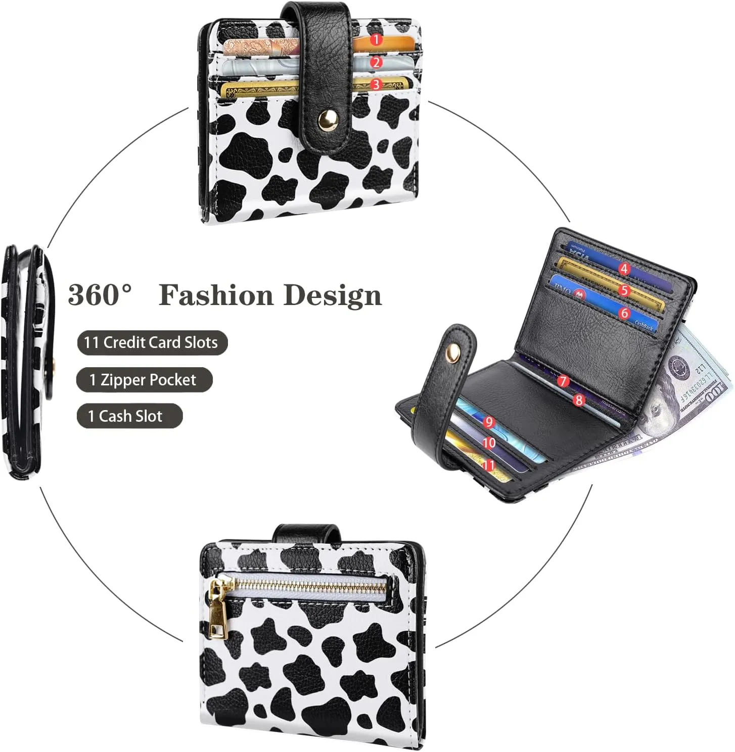 Slim Bifold Wallet RFID Credit Card Wallet Small Cute Card Holder for Women, Cow
