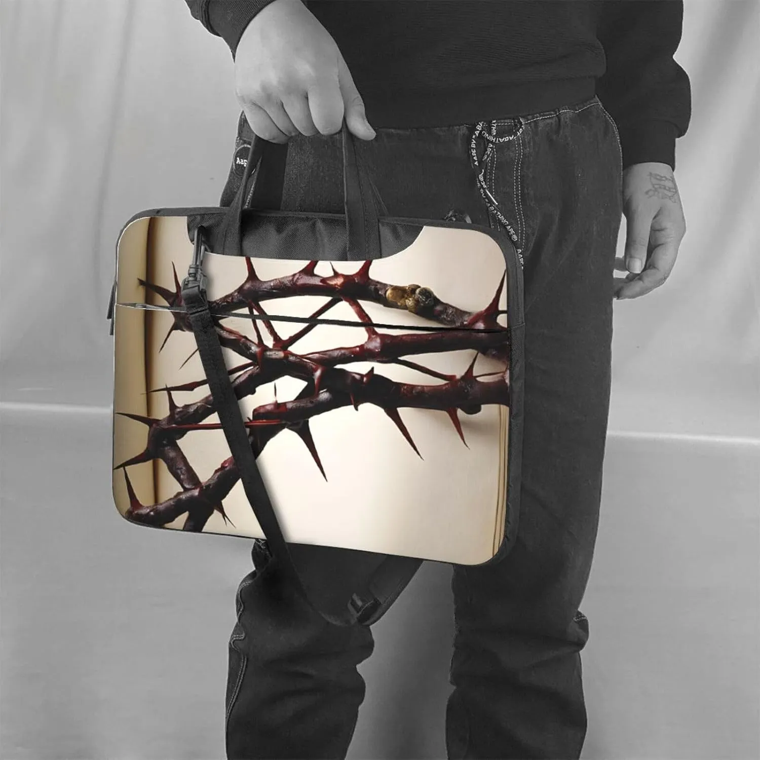 Slim Laptop Case with Strap Laptop Tote Bag Computer Messenger Bag Travel Essentials - Crown of thorns