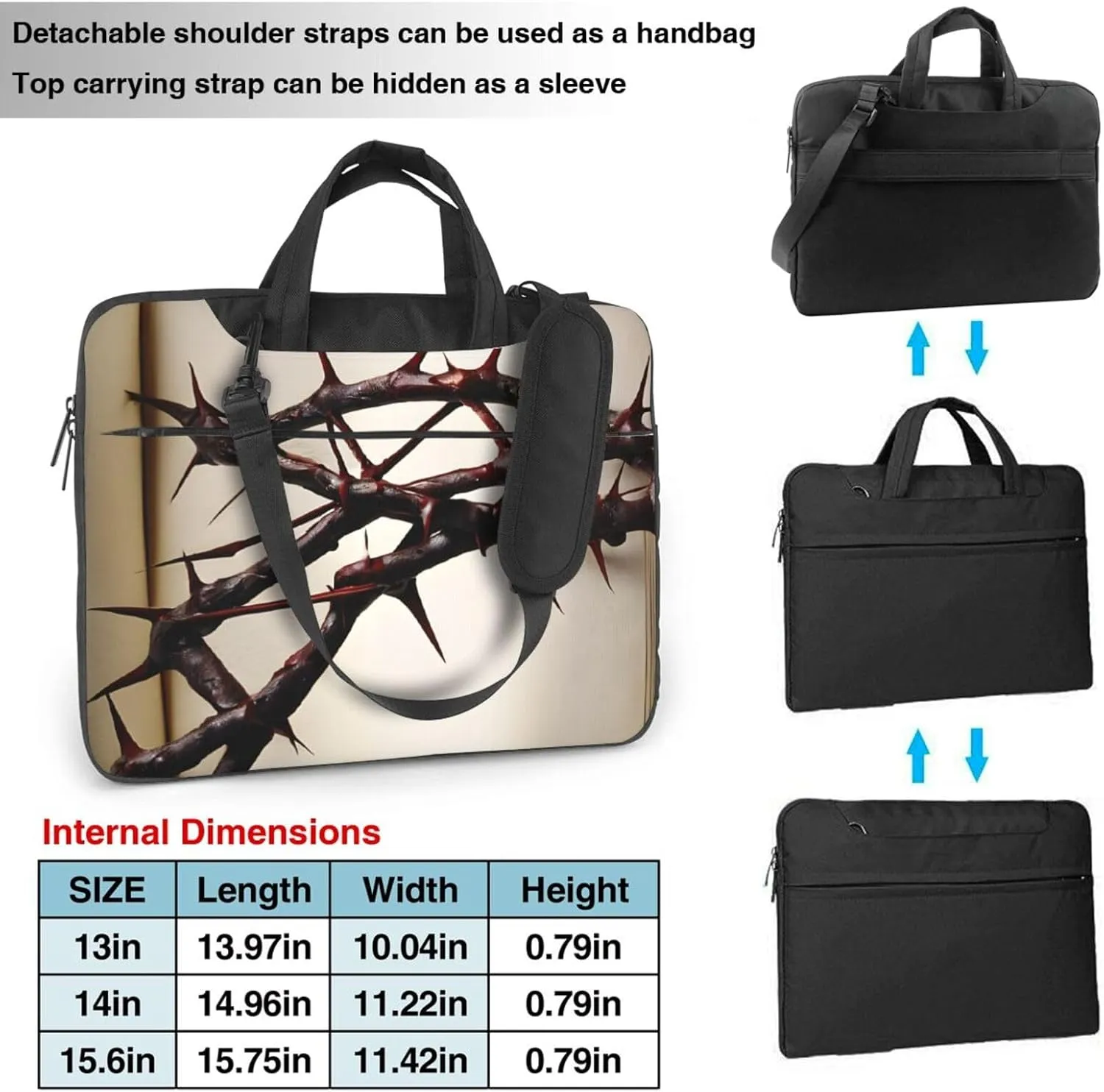 Slim Laptop Case with Strap Laptop Tote Bag Computer Messenger Bag Travel Essentials - Crown of thorns