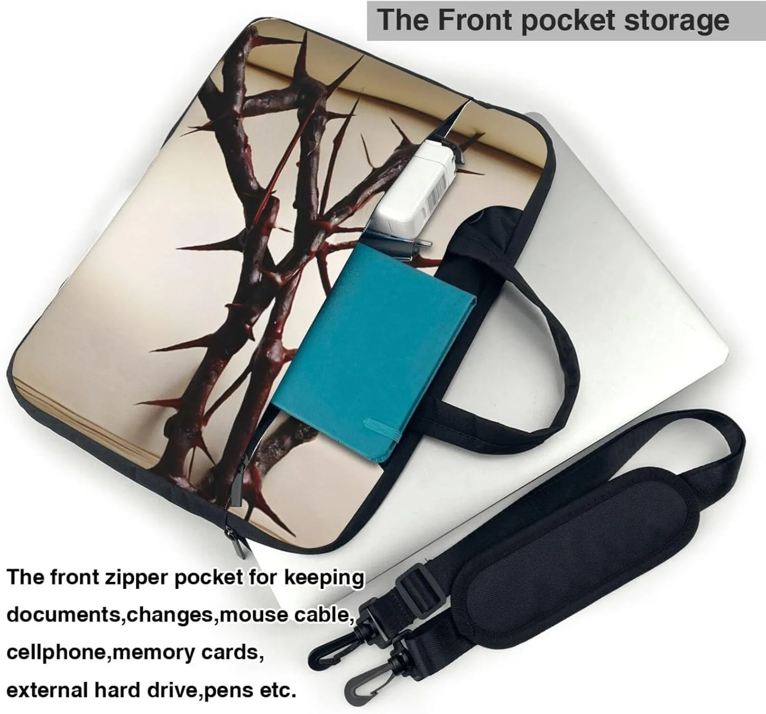 Slim Laptop Case with Strap Laptop Tote Bag Computer Messenger Bag Travel Essentials - Crown of thorns