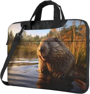 Slim Laptop Shoulder Bag Briefcase Notebook Handbag Computer Carrying Case beaver working2 Print 15.6in