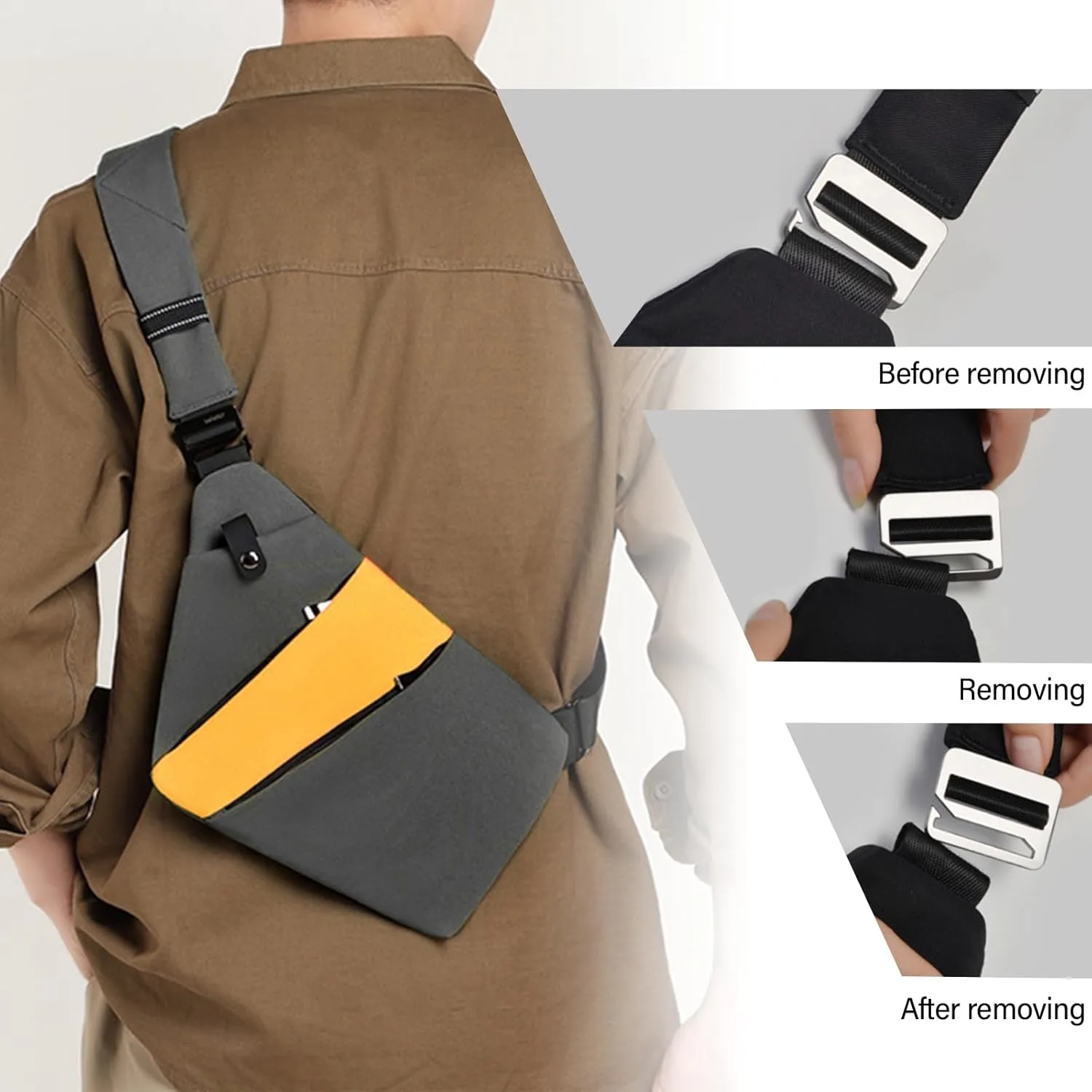 Sling Bag Anti-Thief Crossbody Personal Pocket Bag Lightweight Chest Shoulder Backpack, Christmas Gift for Him (Right Yellow)