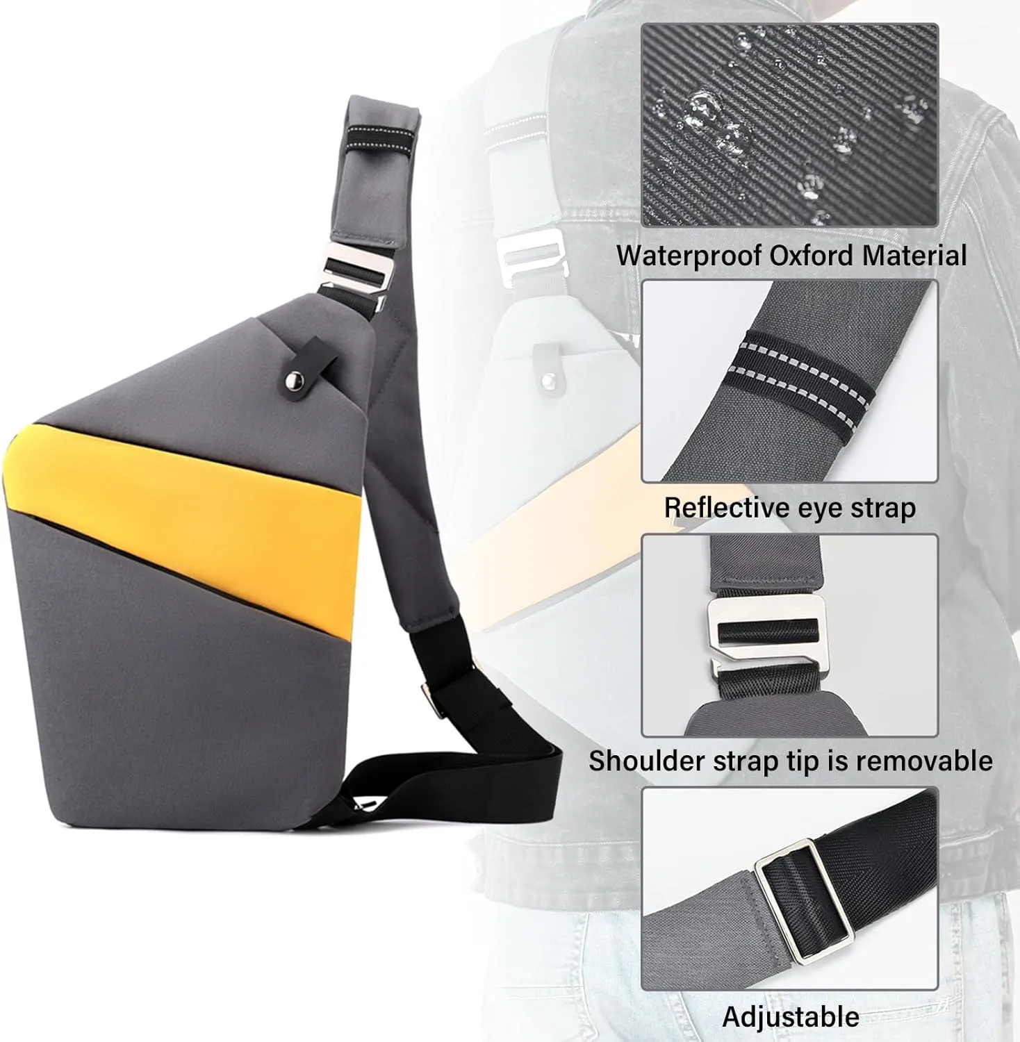 Sling Bag Anti-Thief Crossbody Personal Pocket Bag Lightweight Chest Shoulder Backpack, Christmas Gift for Him (Right Yellow)