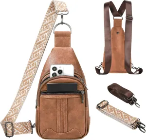 Sling Bag for Women Leather Crossbody Bags Tote Blet Bags Backpack Fanny Pack Chest Bag for Travel, Brown
