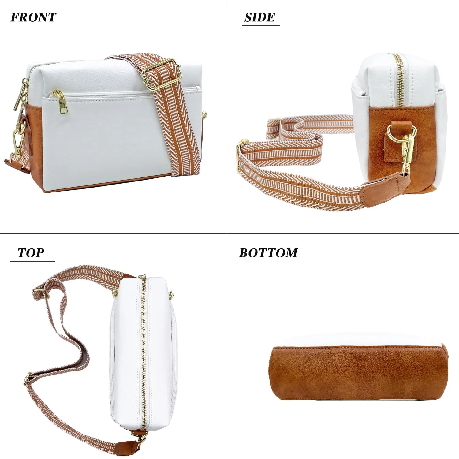 Small Crossbody Bags Purses for Women Triple Zip Vegan Leather Shoulder Handbags with Guitar & Leather Straps